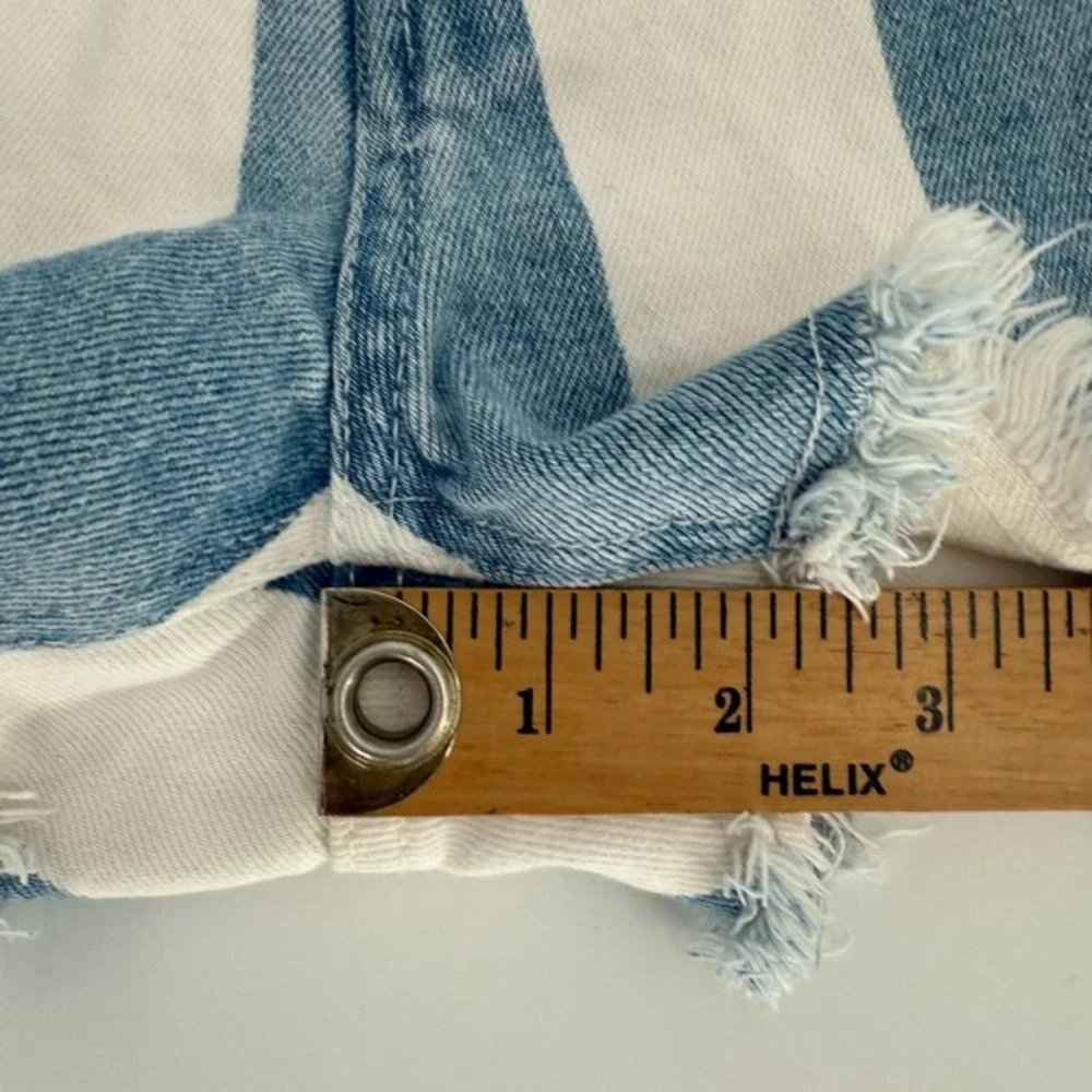 Vintage Womens Blue White Striped Cut Off High Waist Shorts Size 11/12 90's